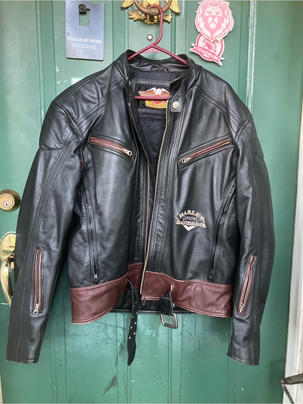Harley-Davidson Black & Brown Leather Motorcycle Jacket Large